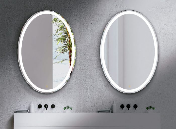 compra online espejo de baño con luz led ovalado de diseño pack dúo valladolid cerámica sánchez