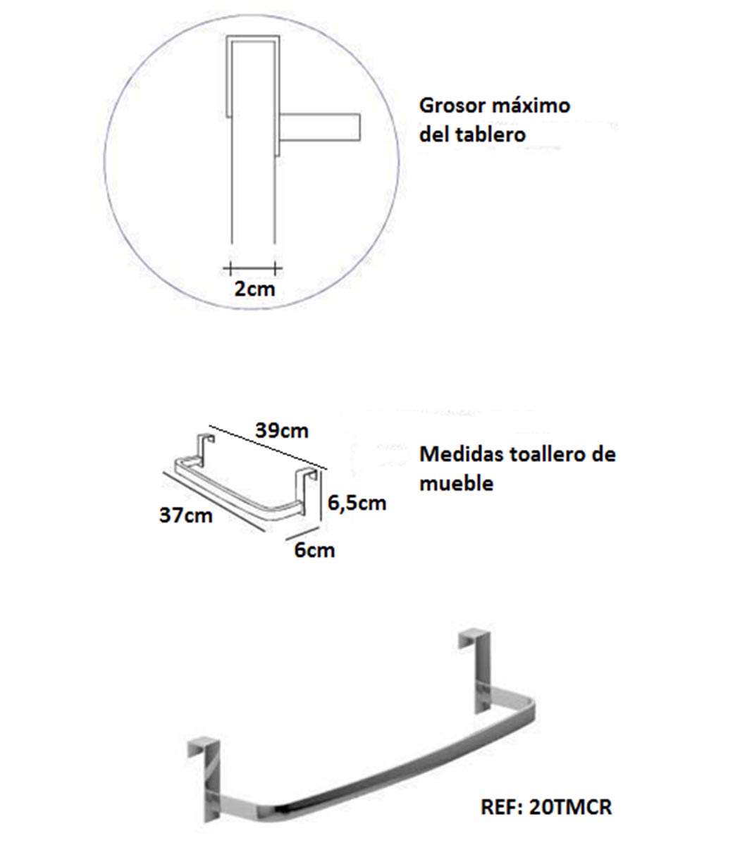 Toallero Mueble Cromo 37 Cm Blister - Imagen 3