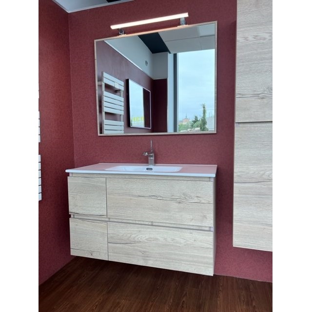 100 CM BATHROOM SET OAK PLUS OPENING MIRROR WITH MIRROR, WALL LAMP AND COLUMN