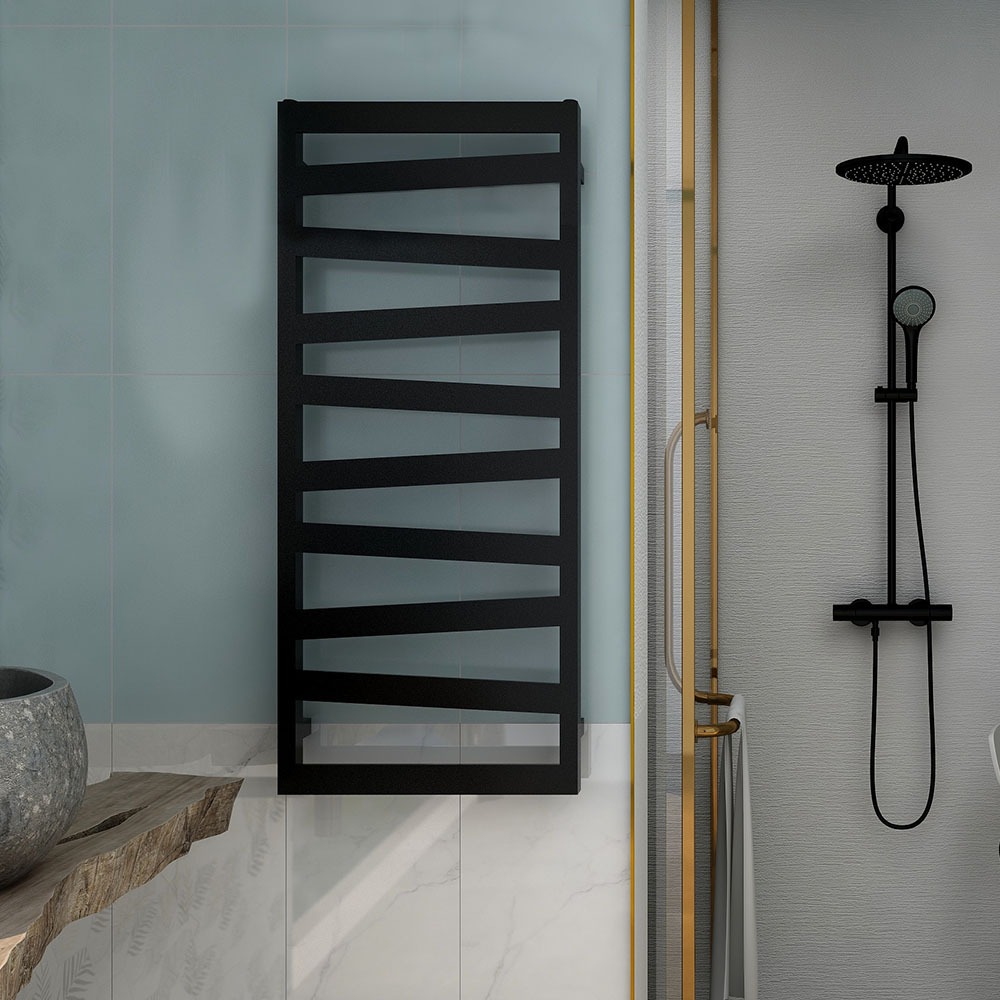 TOWEL RAIL RADIATOR BLACK OR WHITE UNEVEN DESIGN FOR BATHROOMS