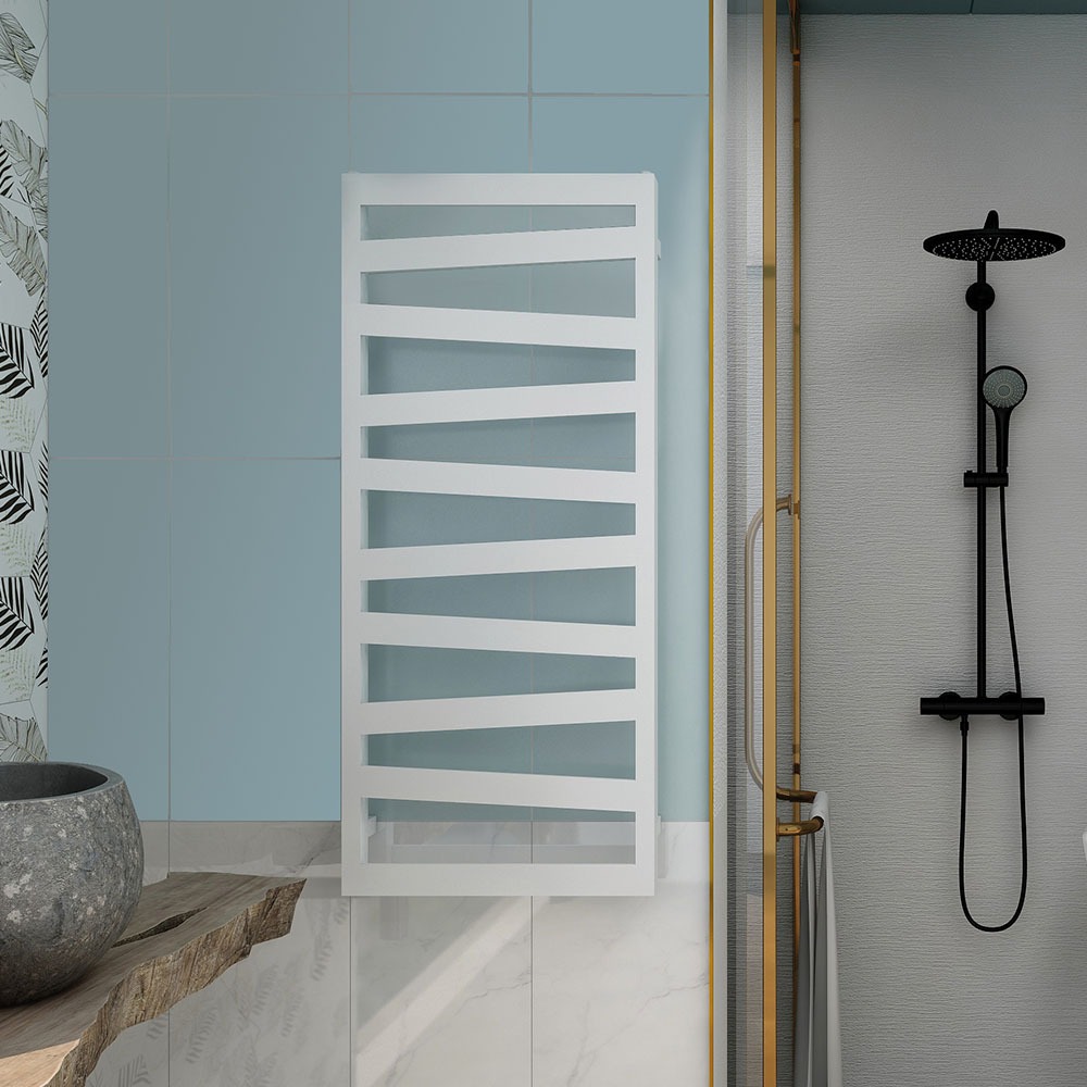 TOWEL RAIL RADIATOR BLACK OR WHITE UNEVEN DESIGN FOR BATHROOMS - Image 2