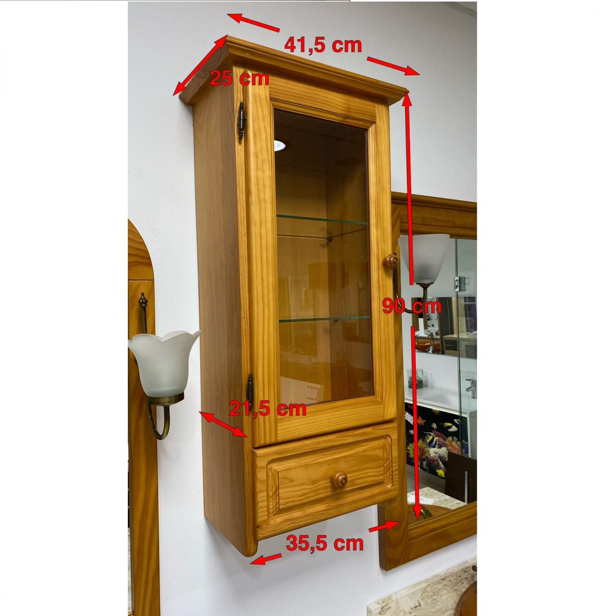 BATHROOM WALL HUNG BATHROOM COLUMN EPOCH SHOWCASE 1 DOOR+1DRAWER, HONEY WOOD