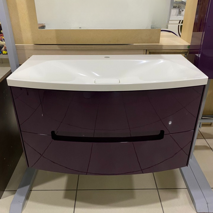 SOUL BATHROOM CABINET 100 CM 2 DRAWERS, COLOR EGGPLANT WITH ACRYLIC BASIN VENTO