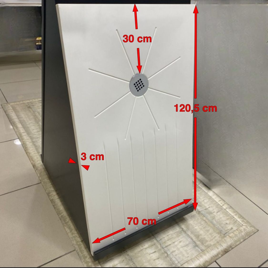CASPIO SHOWER TRAY 120x70 CM WHITE WITH STRIAE + DRYING AREA - Image 3