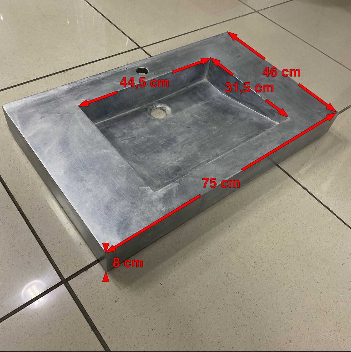 COUNTERTOP 75×46 CM INTEGRATED WASHBASIN WITH BRACKETS, SILVER GRAY MICRO-CEMENT - Image 3