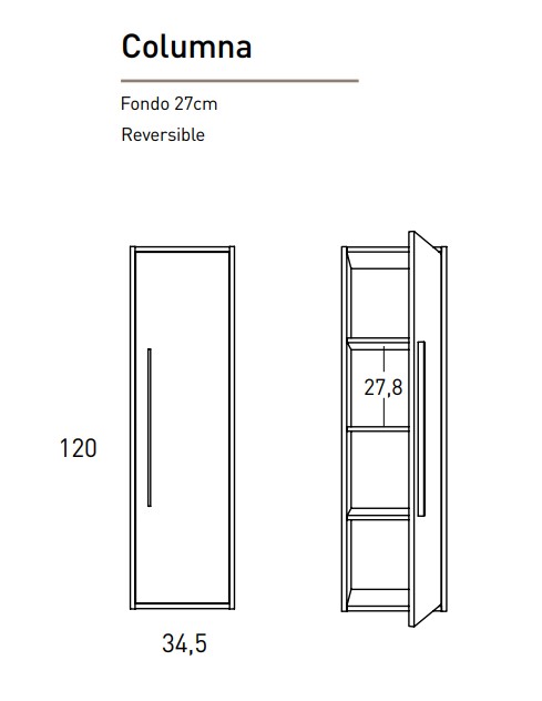 COLUMNA DE BAÑO AQUA 1 PUERTA+3 ESTANTES FONDO 27 CM, REVERSIBLE - Imagen 5
