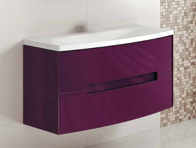 SOUL BATHROOM CABINET 100 CM 2 DRAWERS, COLOR EGGPLANT WITH ACRYLIC BASIN VENTO - Image 2
