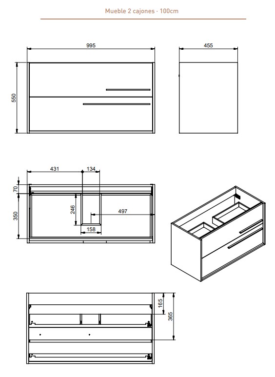 Mueble de baño Aqua 2 Cajones Suspendido, Lavabo Integrado - Image 10