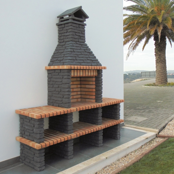 Rock Barbecue 128*57*245 cm with 1 Shelf, Stained Brick/Black Finish - Image 3