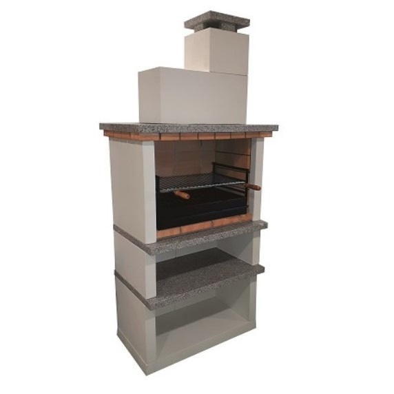 Barbecue Maxi I 97x55x210 cm White Concrete and Angolan/Portuguese Stone + Drawer and Grill included.