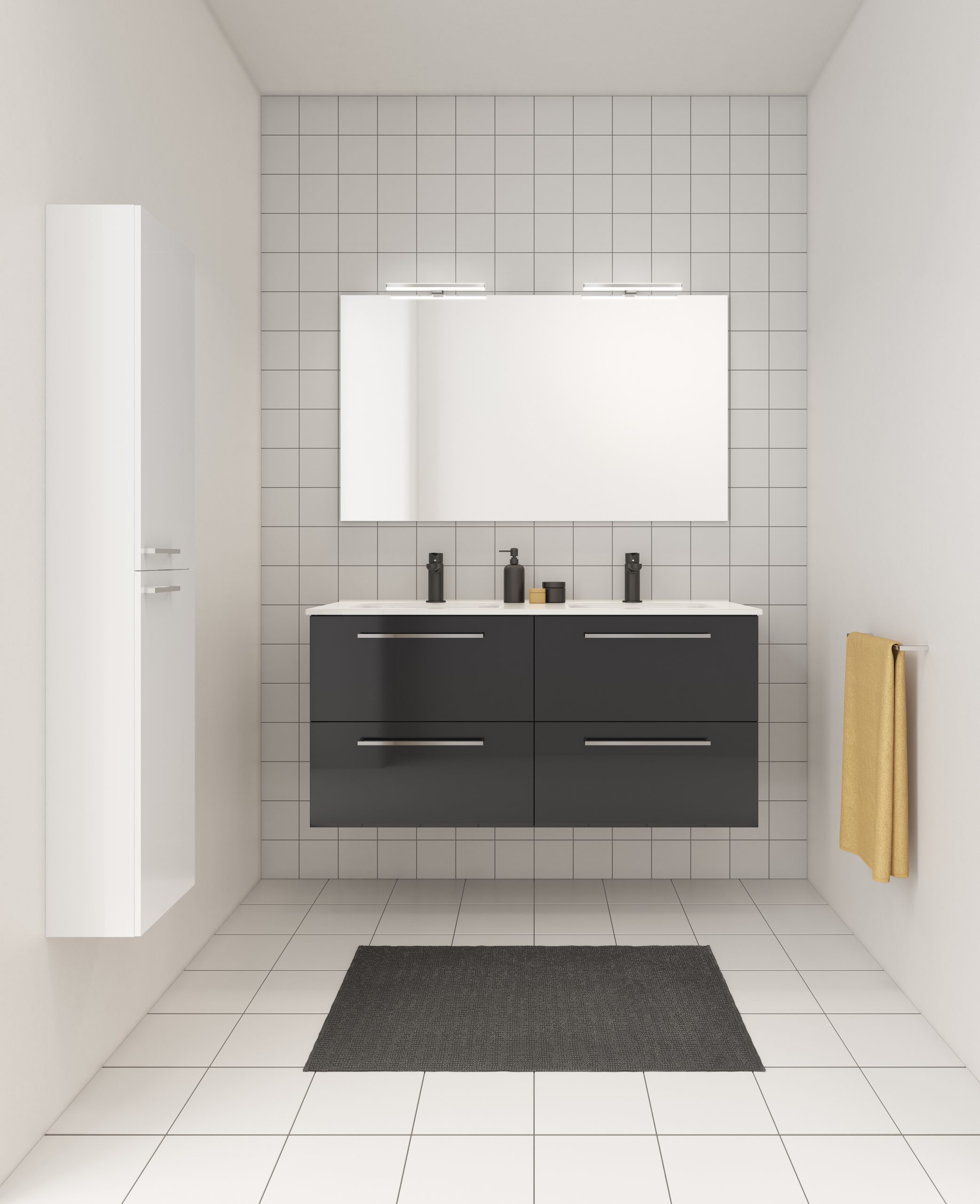 Conjunto Mueble de Baño Easy 120 cm 4 Cajones, Lavabo Enzo doble seno, Espejo Murano y Aplique LED